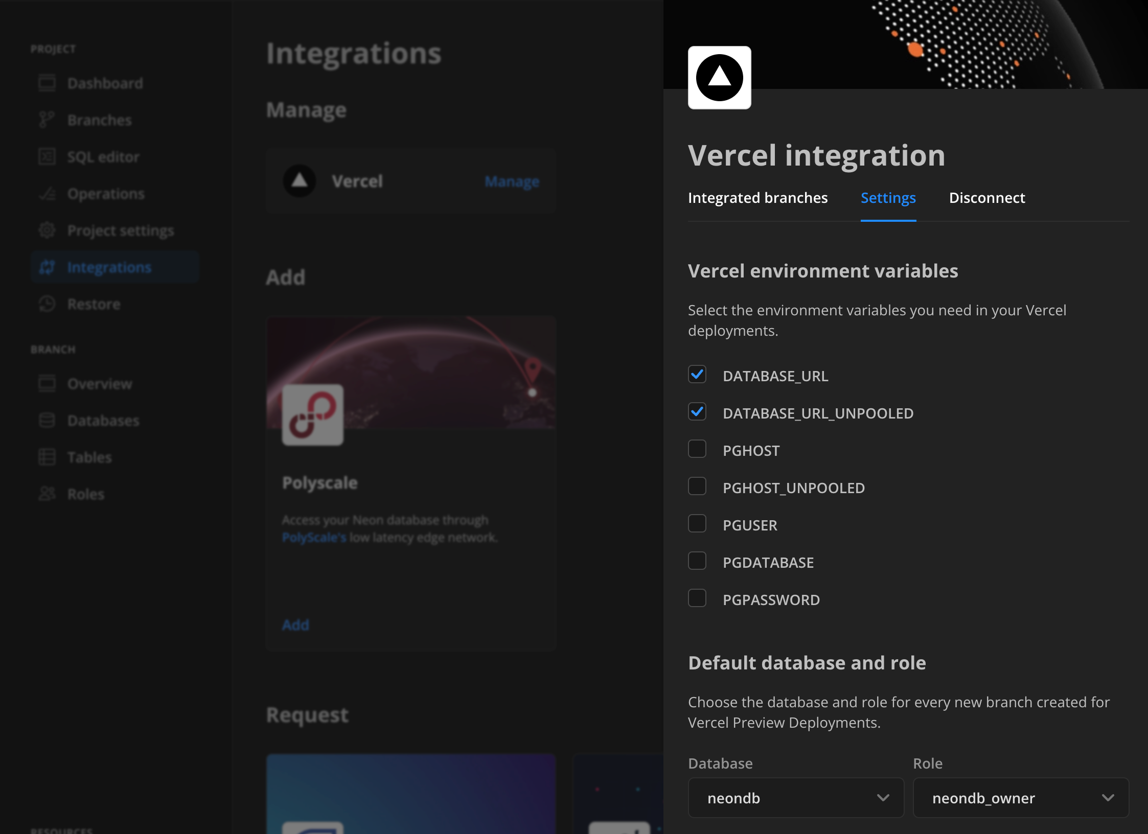 Select Vercel variables